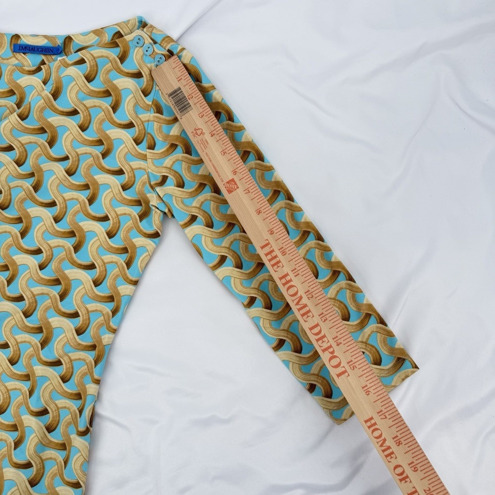 J.McLaughlin XS Catalina Cloth Top Wavesong 3/4 Sleeve Button Shoulder Aqua Gold - Picture 8 of 9